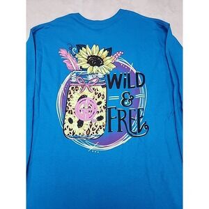 Girly Girl Originals Wild N Free Long Sleeve T-shirt Adult Med Blue With...